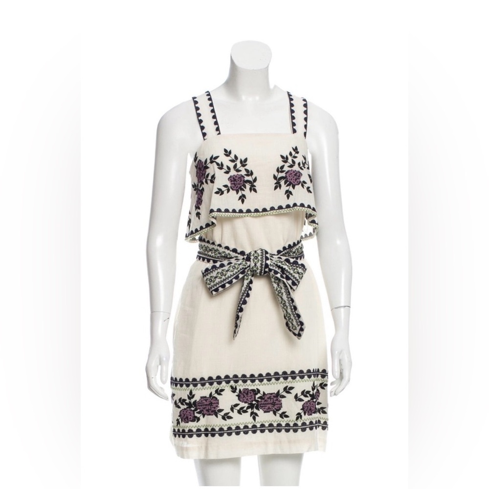 Suno Ivory Boho Cross Stitched Embroidered Dress | Size 6 | Boho Floral Cotton